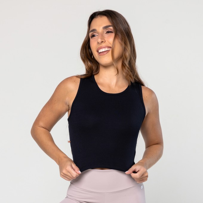 Cropped Canelado Preto