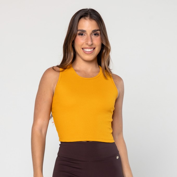 Cropped Canelado Mostarda