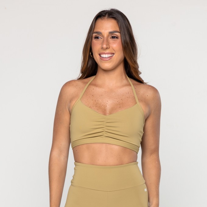 Top Frente Única Franzido Dusty Khaki