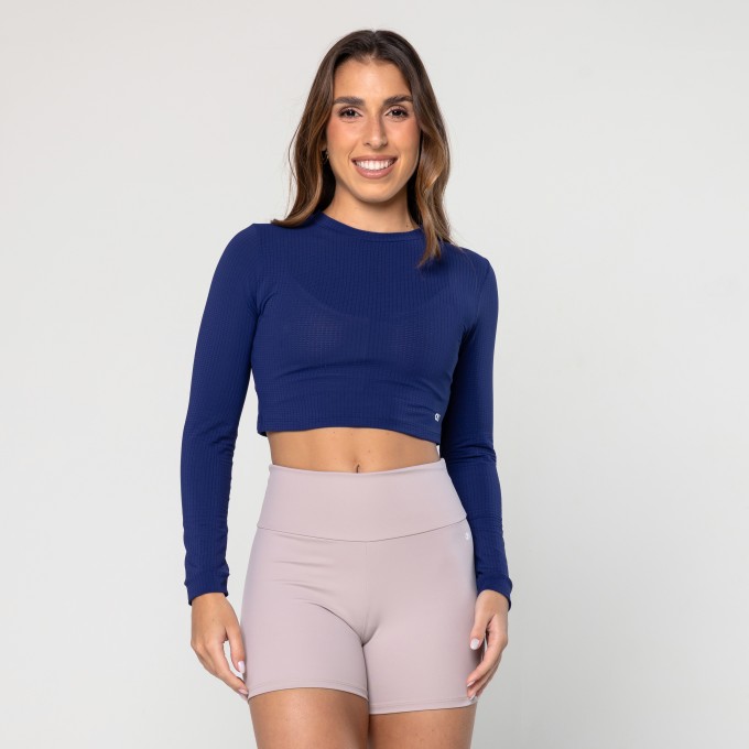 Cropped Air Manga Longa Marinho